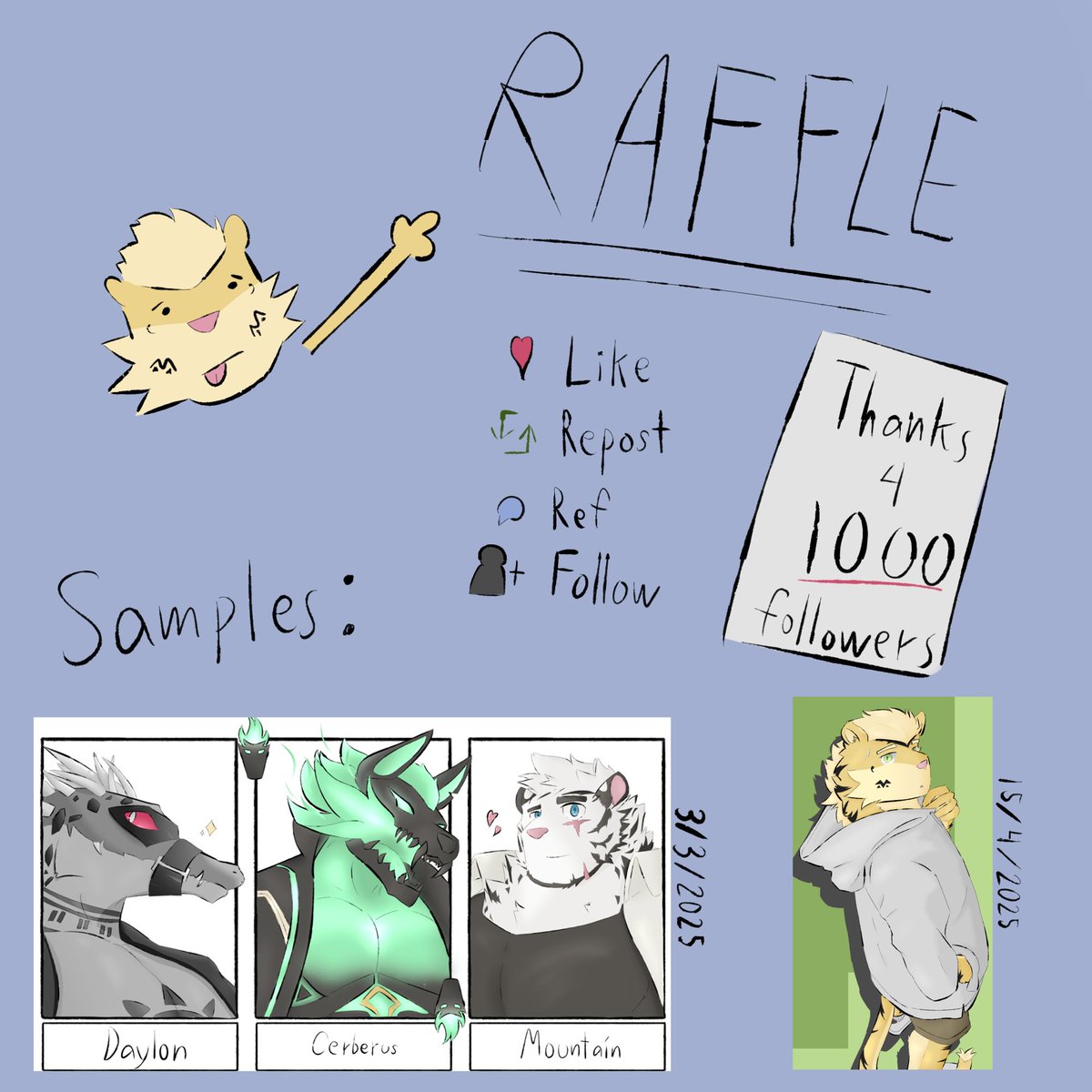 I'm a little late on the milestone but thank you for 1000 followers!
raffle ends on April 20th

more details in replies