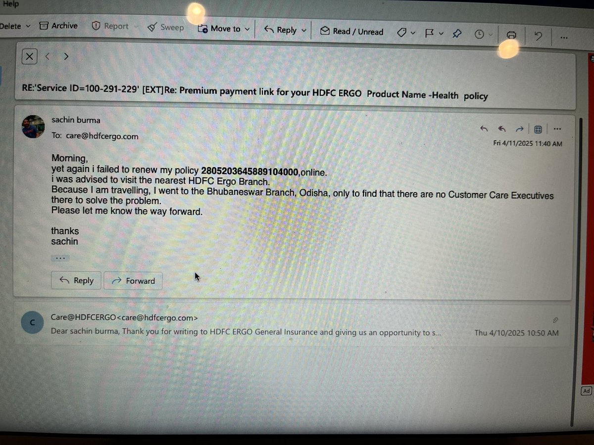 Leosachin's tweet photo. After a month of writing mails and talking to Customer Care, was told yesterday that my policy cannot be renewed and I have to buy a new one. Can someone suggest what to do?? #hdfclife #customercare #scam #hdfcergo @HDFCLIFE @HDFCERGOGIC https://t.co/sJUaw3uYkD