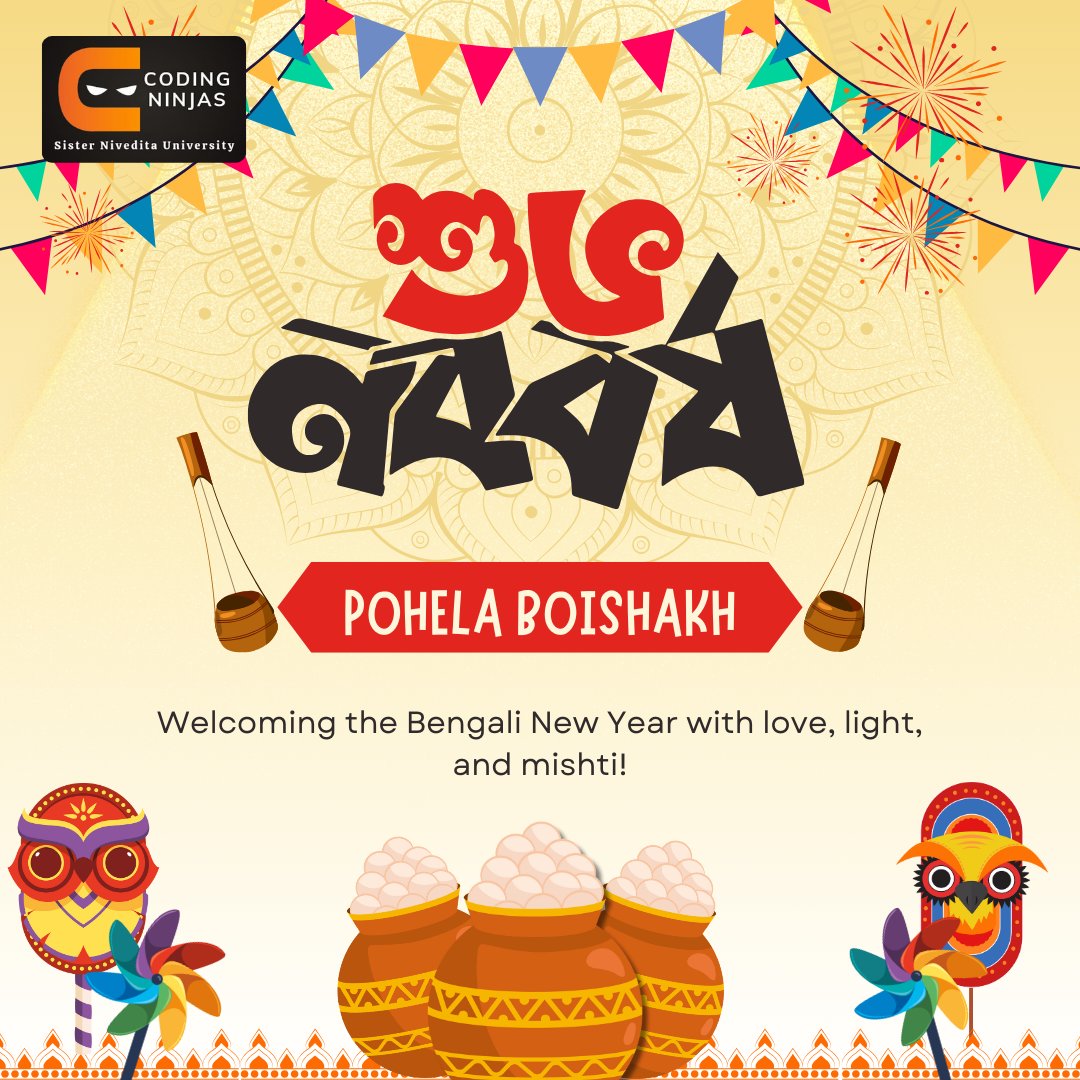 cn_snu's tweet photo. Namaste Ninjas,
On this Poila Boishakh, let’s welcome the Bengali New Year with joy, positivity, and a coder’s spirit to innovate!

Shubho Noboborsho to all!

#ShubhoNoboborsho #PoilaBoishakh #CNSNU #CodingNinjasSNU https://t.co/mV8nNTs59a