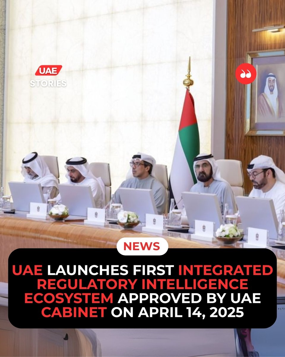uaestories_'s tweet image. The UAE Cabinet, led by Sheikh Mohammed bin Rashid Al Maktoum, has approved the launch of the world’s first Integrated Regulatory Intelligence Ecosystem. 

#DigitalTransformation #RegulatoryIntelligence #SheikhMohammed #uaestories