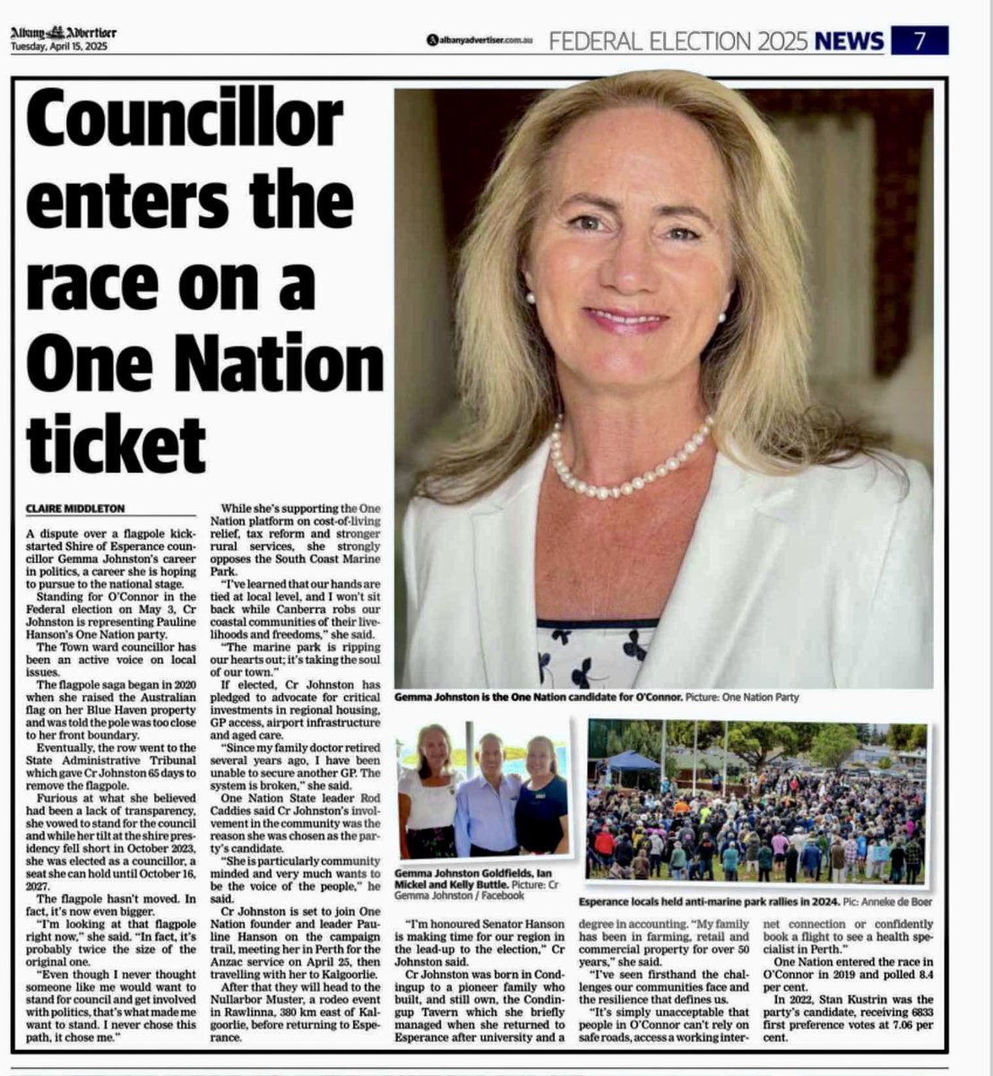 This is the kind of leadership Australia deserves—representatives who put their communities first and fight for what truly matters to everyday Australians. Vote 1 Gemma Johnston. O’Connor