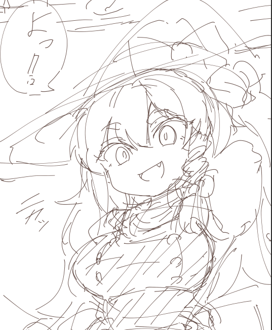 今回の魔理沙、どっちの顔バランスでいくか迷い中 