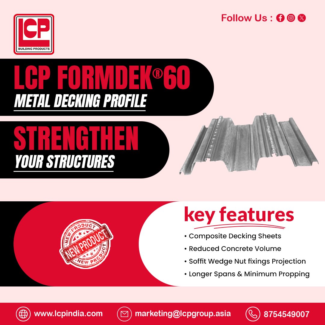 IndiaLcp's tweet photo. 🔩 Ready to Reinvent the Way You Build?
 Meet #FORMDEK60 – The Backbone of Modern Construction! 🏗️
 FORMDEK® 60 is your all-in-one steel formwork solution, designed to handle heavy loads, manage wet concrete like a pro, and deliver unmatched efficiency on every site.
#formdek https://t.co/59IHD8H3em