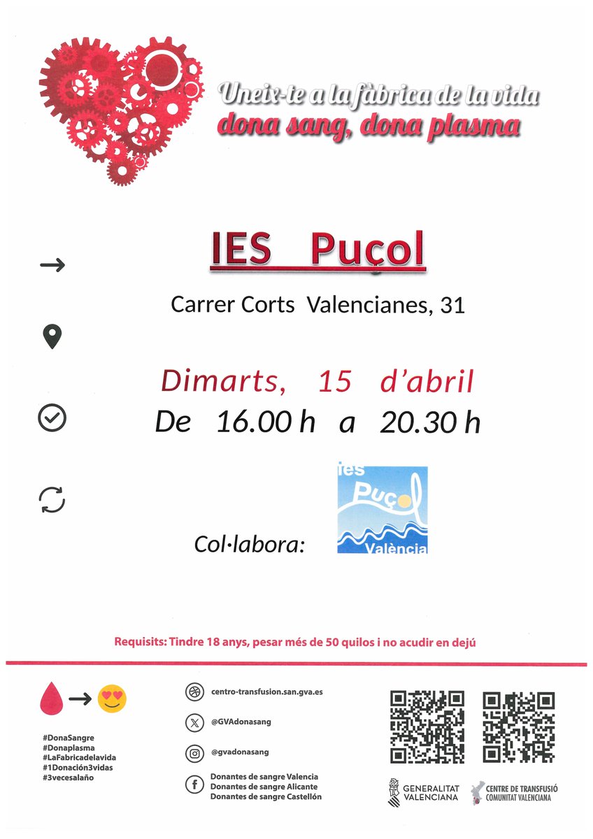 CliCanLi's tweet photo. Estàs preparant vacances de Pasqua? Doncs, no t'oblides de vindre a donar abans, aconseguiràs que 3 malalts puguin gaudir també.
Estás preparando vacaciones de Pascua? Pues, no te olvides de venir a donar antes, y conseguirás que  3 enfermos puedan disfrutar también.@GVAdonasang https://t.co/ywF66VYN0g