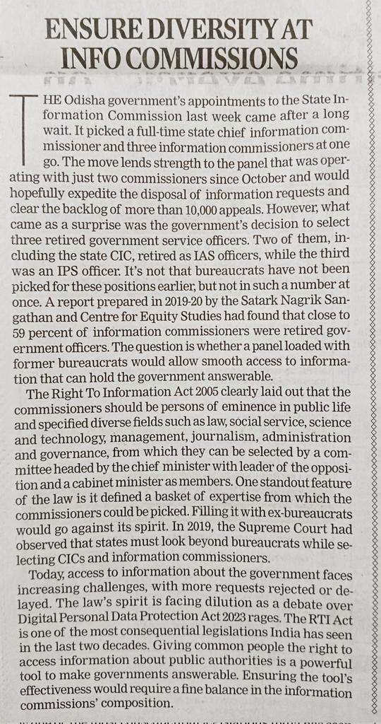 Manoranjan Panda (@manoranjanmind) on Twitter photo #RTI in #Odisha | Another question is - Are they persons of eminence in public life? The answer is big NO. The govt. has turned the info panel into a rehabilitation centre for retired officers and others. #Sec15(5) #TNIEeditorial <a href="/XpressOdisha/">TNIE Odisha</a> <a href="/NewIndianXpress/">The New Indian Express</a> #RTI in #Odisha | Another question is - Are they persons of eminence in public life? The answer is big NO. The govt. has turned the info panel into a rehabilitation centre for retired officers and others. #Sec15(5) #TNIEeditorial <a href="/XpressOdisha/">TNIE Odisha</a> <a href="/NewIndianXpress/">The New Indian Express</a>