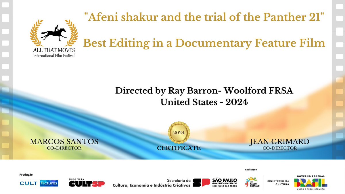 PlaceKaths's tweet photo. RAYS ‘ #AfeniShakur &amp; the trial of the #Panther21 ‘ #BlackPanther #Film just won #Global  #Award No 9  a #MojoAward in #LosAngeles #US following up on winning #Greece #International #FilmFestival last week! Both awards 4 #BestFeature #Documentary https://t.co/9wsCBsWJL8