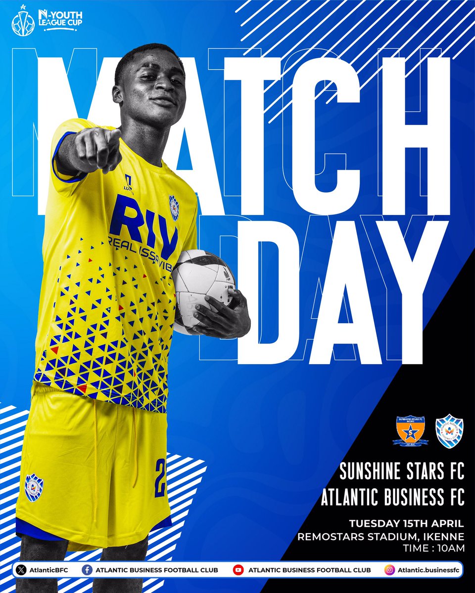 AtlanticBFC's tweet photo. We continue our NYLC tournament campaign as we make our way to Ikenne to defeat Sunshine StarsFc…
📍 Remo Stars Stadium, Ikenne
🗓 April 15th
⏰ 10AM Kickoff
#ABFC #nylc2024 #WeAreGodsownteam https://t.co/tSVlPMNVcj