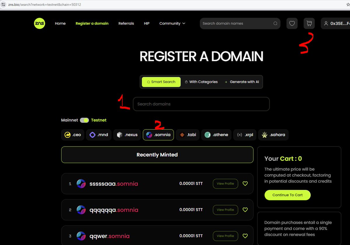 under30bnb's tweet image. AIRDROP @Somnia_Network 

Mint domain trên Somnia testnet nha anh em!

Anh em tranh thủ vào tương tác thêm với Somnia cho nhiệt nào!

Truy cập link:
 zns.bio/search?network…

Tìm kiếm domain name mà anh em thích.

Chuyển sang chế độ Testnet =&amp;gt; chọn đuôi .somnia =&amp;gt; Thêm
