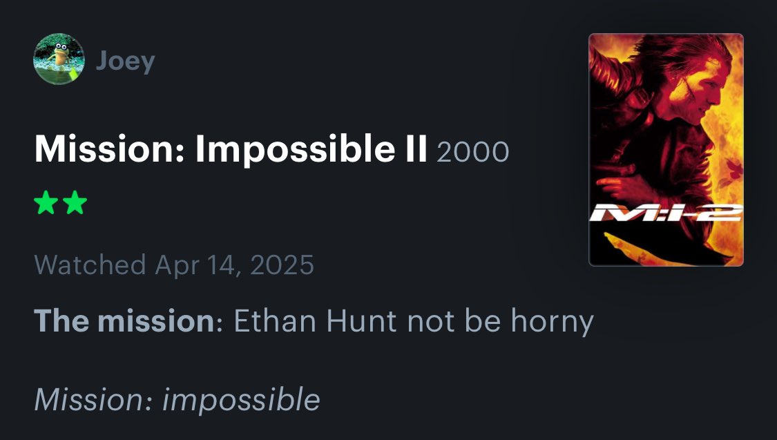 Found this out when I posted my Mission Impossible 2 review