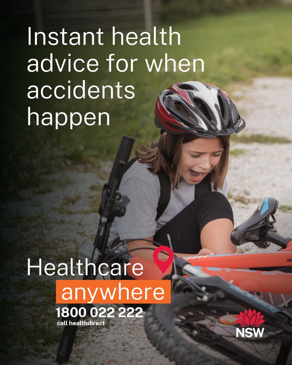 Unwelll and not sure where to go? You can call healthdirect on 1800 022 222 and get the help you need. healthdirect is free and available 24 hours a day, 7 days a week.

Learn more: health.nsw.gov.au/anywhere

Symptom checker: healthdirect.gov.au/symptom-checker