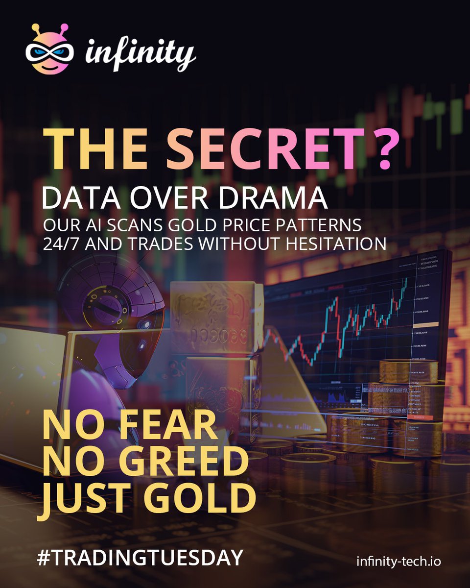 infinityaibot's tweet image. 📊 Trading Tuesday  
The secret? Data over drama. Our AI scans gold price patterns 24/7 and trades without hesitation. No fear. No greed. Just gold.⚡️🔥

Website Link: infinity-tech.io
#TradingTuesday #InfinityTech