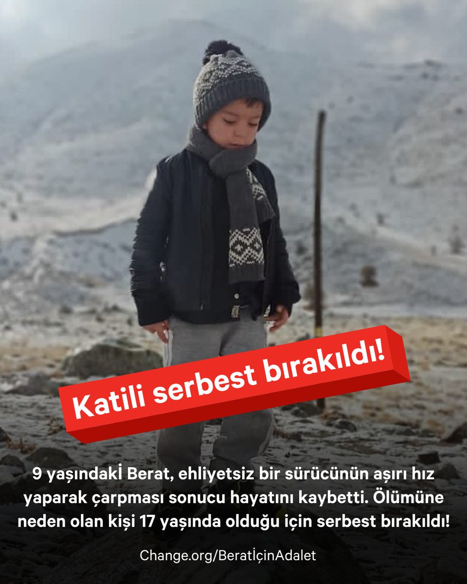 Kaza değil cinayet!

"Kardeşim Robin Berat Güner, daha 9 yaşındayken EHLİYETSİZ bir sürücünün sayısız ihmali sonucu can verdi. Onun yokluğunun acısı, her geçen gün büyüyor.

18 Ocak 2025’te hız sınırı sadece 50 km olan bir ara yolda, 17 yaşındaki ehliyetsiz sürücünün kullandığı