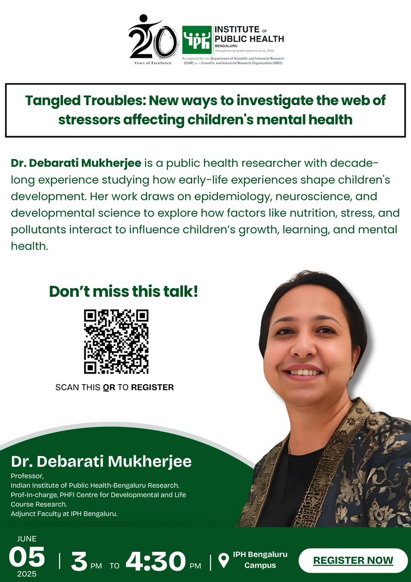 IPH Bengaluru (@iphindia) on Twitter photo We’re excited to host <a href="/Debarati32/">Debarati Mukherjee</a>, Professor at Indian Institute of Public Health in Bengaluru, Prof-Incharge at the Centre for Developmental and Lifecourse Research <a href="/thePHFI/">Public Health Foundation of India (PHFI)</a> and Adjunct Faculty at <a href="/iphindia/">IPH Bengaluru</a>
She will be presenting on "Tangled Troubles: New ways to investigate We’re excited to host <a href="/Debarati32/">Debarati Mukherjee</a>, Professor at Indian Institute of Public Health in Bengaluru, Prof-Incharge at the Centre for Developmental and Lifecourse Research <a href="/thePHFI/">Public Health Foundation of India (PHFI)</a> and Adjunct Faculty at <a href="/iphindia/">IPH Bengaluru</a>
She will be presenting on "Tangled Troubles: New ways to investigate