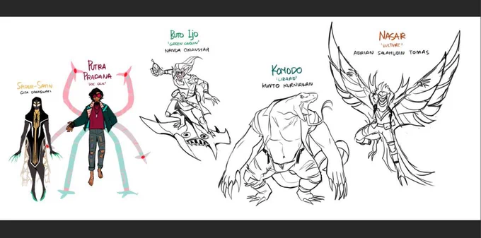 i miss cooking for my Earth-1195 #spiderverse i had SO MUCH FUN designing and brainstorming for their Sinister-Six (instead thyere called Eklektik-Enam in Gita's universe) 