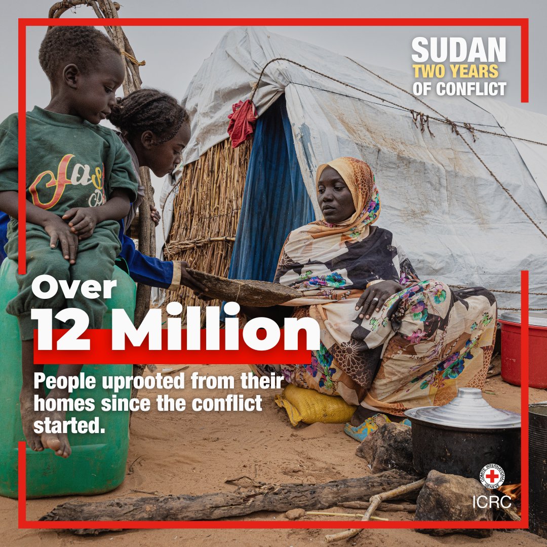 Two years since conflict erupted in #Sudan, millions remain caught in the world's largest displacement crisis.

As the war continues, we urge all parties to respect international humanitarian law to ensure access to essential services and life-saving aid. #SudanTwoYears