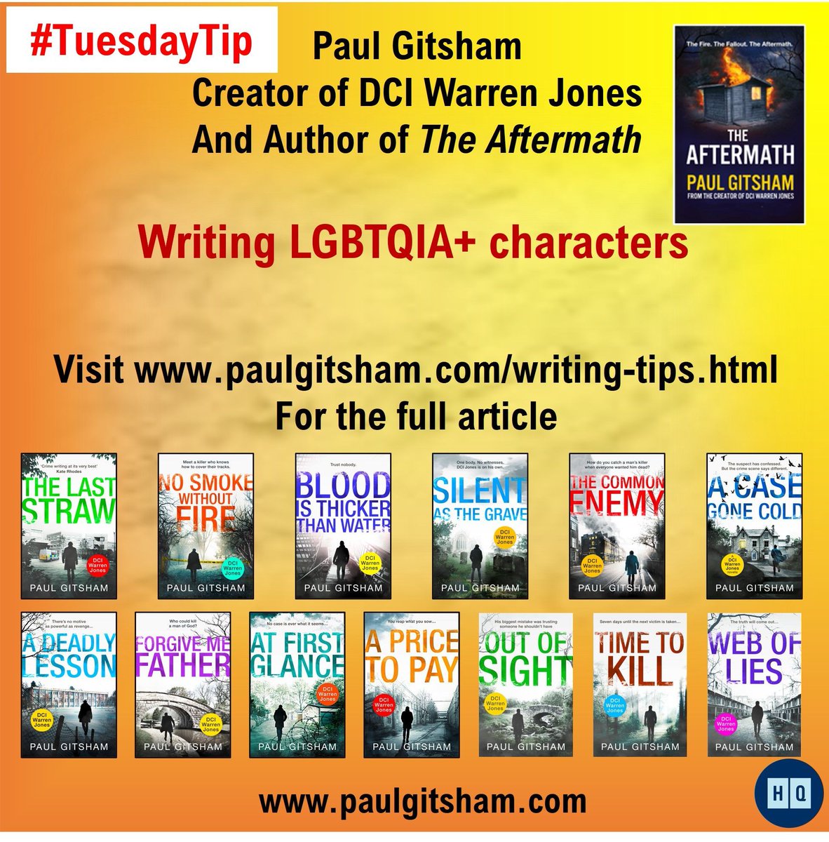Dr Paul Gitsham (The Aftermath - out now) (@dcijoneswriter) on Twitter photo Welcome to this week's #TuesdayTip!
I might not be an expert, but after 14 books Iāve learned a thing or two.
"Writing LGBTQIA+ characters."
Follow the link paulgitsham.com/writing-tips/tā¦
R U a writer with a tip? DM me
#TheAftermath
#WritingTips
<a href="/CrimeReaders/">The Crime Readersā Association</a>
@theCWA
#PrideReads Welcome to this week's #TuesdayTip!
I might not be an expert, but after 14 books Iāve learned a thing or two.
"Writing LGBTQIA+ characters."
Follow the link paulgitsham.com/writing-tips/tā¦
R U a writer with a tip? DM me
#TheAftermath
#WritingTips
<a href="/CrimeReaders/">The Crime Readersā Association</a>
@theCWA
#PrideReads