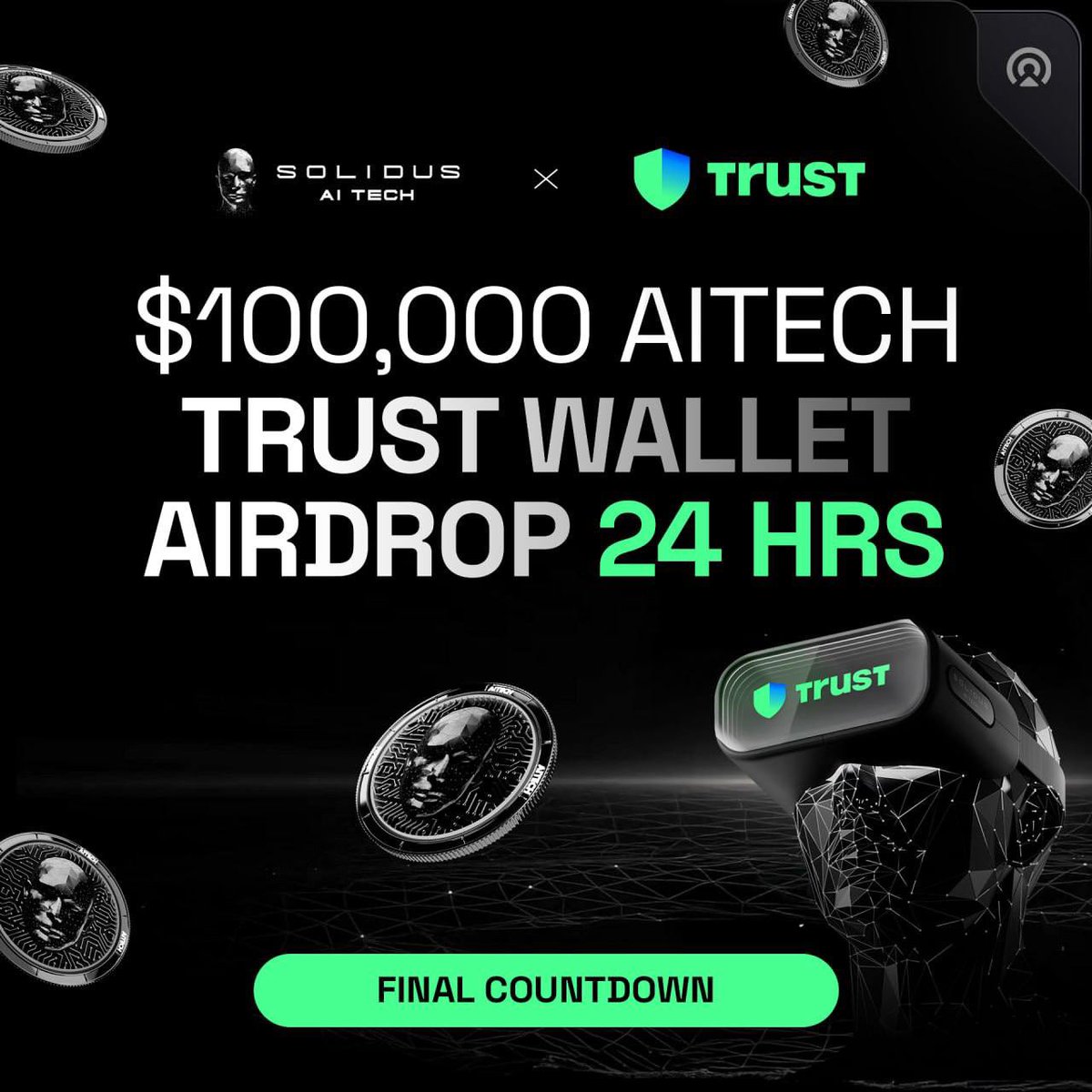 AITECH (@aitechio) on Twitter photo 🔔 24 Hours Left – AITECH x Trust Wallet Airdrop!
The final countdown has begun! Only 24 hours left to join the $100,000 $AITECH airdrop with <a href="/TrustWallet/">Trust Wallet</a>.
Join 👉 trustwallet.aitech.io 🔔 24 Hours Left – AITECH x Trust Wallet Airdrop!
The final countdown has begun! Only 24 hours left to join the $100,000 $AITECH airdrop with <a href="/TrustWallet/">Trust Wallet</a>.
Join 👉 trustwallet.aitech.io