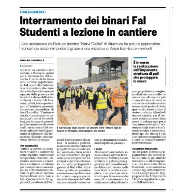 Cantiere e scuola - competenze in costruzione.
Oggi sui quotidiani <a href="/LaGazzettaWeb/">La Gazzetta del Mezzogiorno</a>  il @quotidianodiPuglia e l'edicola del Sud, il nuovo ciclo di incontri formativi promosso dal Gruppo Giovani Imprenditori di ANCE Bari e BAT con <a href="/formedilbari/">FormedilBari</a>
<a href="/Formedil/">Formedil Italia</a>