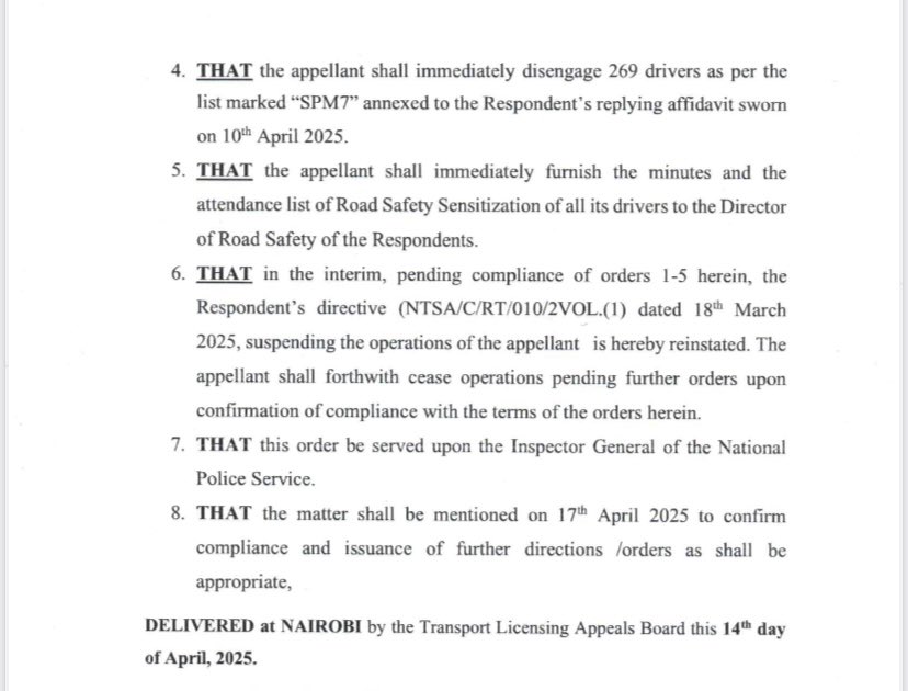 TLAB_ke's tweet photo. @SuperMetro_Ke to cease operations immediately. Suspension order by @ntsa_kenya restituted until set conditions are met. @IG_NPS served with the order for strict enforcement. https://t.co/QqORIGrq0T