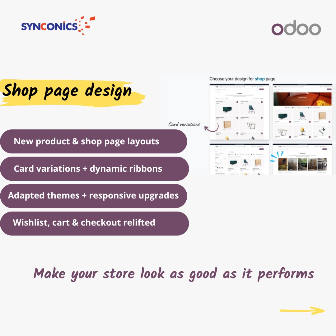 Synconics's tweet photo. 🚀 @Odoo  19 eCommerce is here – and it’s a game-changer!

🛒 New shop/product layouts
🤖 AI product suggestions
💳 Stripe, PayPal, Google Merchant
📦 FedEx, DHL, UPS integration
🎁 FREE Demo: https://t.co/JBXBF6aZHJ
#Odoo19 #eCommerce #Synconics #ERPExperts #Odoo https://t.co/g1NNQdV52e