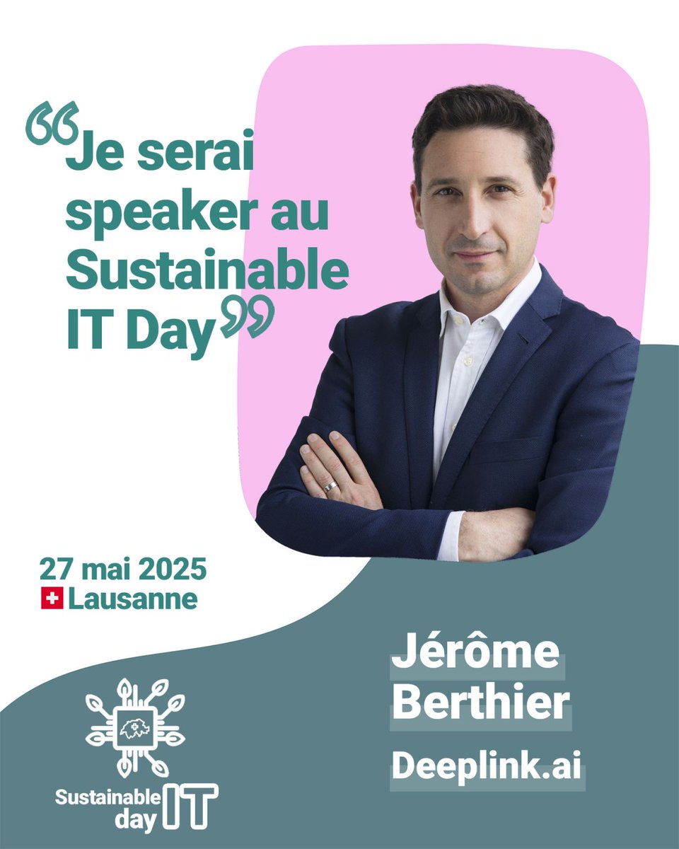 Deeplink.ai (@deeplink_ai) on Twitter photo 📅 Le 27 mai, notre CEO, <a href="/JBerthier/">jérôme Berthier</a> , sera présent au Sustainability IT Day pour partager son expertise sur l’IA durable et équitable. Une occasion de discuter des défis et des opportunités d’intégrer la durabilité dans l’IA.
🔗 sustainableitday.org 📅 Le 27 mai, notre CEO, <a href="/JBerthier/">jérôme Berthier</a> , sera présent au Sustainability IT Day pour partager son expertise sur l’IA durable et équitable. Une occasion de discuter des défis et des opportunités d’intégrer la durabilité dans l’IA.
🔗 sustainableitday.org