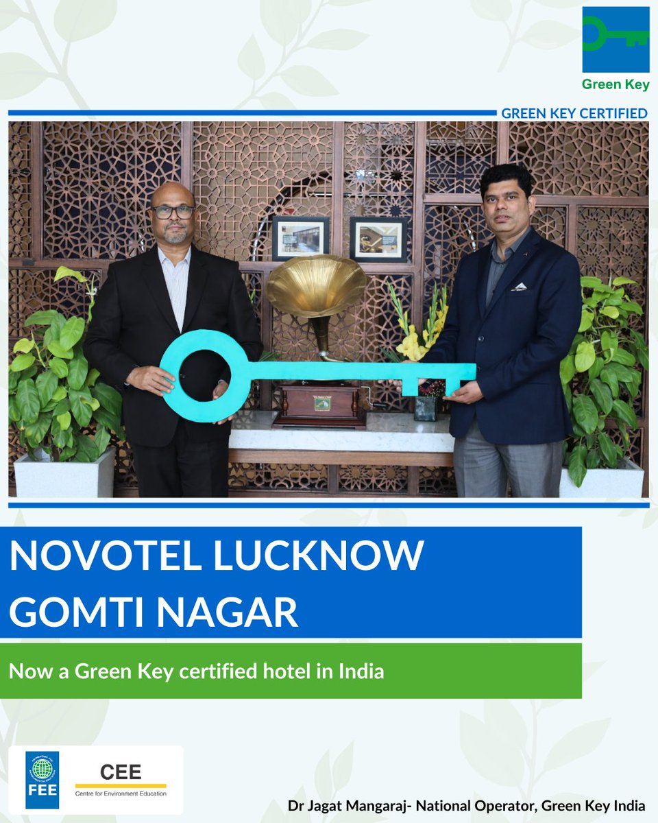 greenkeyindia's tweet photo. 𝐍𝐨𝐯𝐨𝐭𝐞𝐥 𝐋𝐮𝐜𝐤𝐧𝐨𝐰 𝐆𝐨𝐦𝐭𝐢 𝐍𝐚𝐠𝐚𝐫 𝐢𝐬 𝐆𝐫𝐞𝐞𝐧 𝐊𝐞𝐲 𝐂𝐞𝐫𝐭𝐢𝐟𝐢𝐞𝐝.
This prestigious eco-label stands for their commitment to sustainable hospitality, responsible tourism &amp; greener choices. Here’s to cleaner, greener &amp; conscious travel! https://t.co/wkUFjGgaRU
