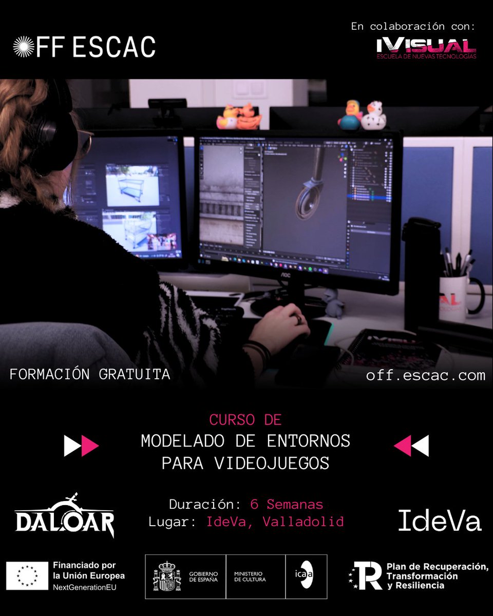 daloarstudios's tweet photo. Os traemos el segundo curso gratuito con @escac
¿Quieres aprender a modelar y texturizar para videojuegos? 🎨

⏩ Curso de Modelado de Entornos ⏪
- Lugar: @ideva_agencia, Valladolid
- Fechas: 12 de Mayo al 20 de Junio
- Horario: Lunes a Viernes de 16:00 a 18:00

#gamedev #indiegames #valladolid