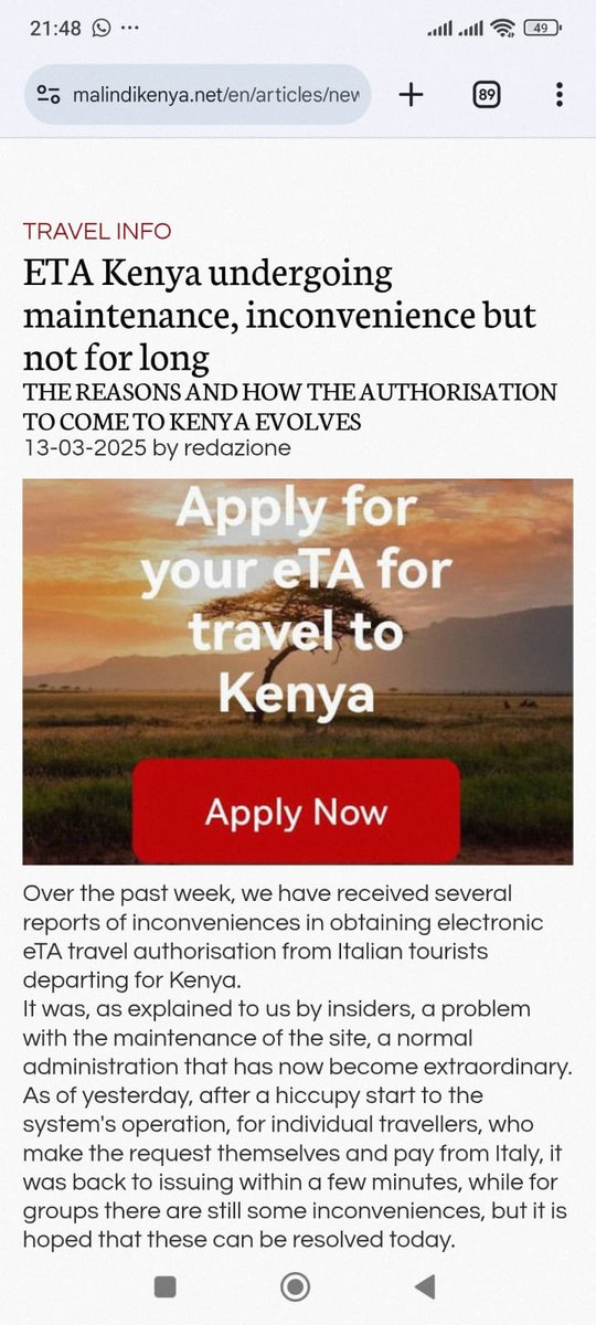 Kenya risks losing its reputation as a tourist-friendly destination if the current ETA delays persist #FixKenyaETA