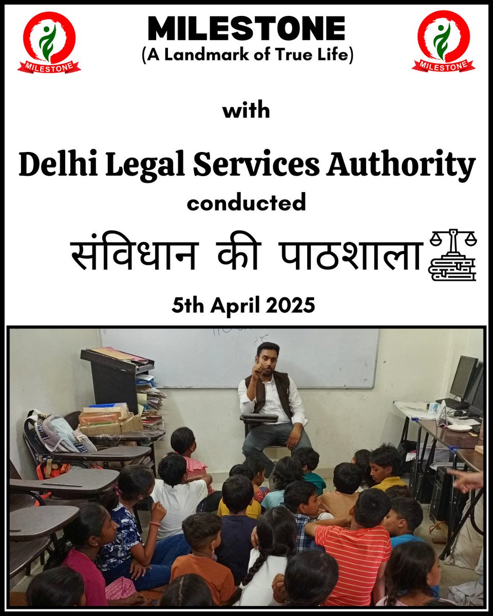 MilestoneNgo's tweet image. Empowering Young Minds! ✨

Milestone with the Delhi Legal Services Authority (DLSA) conducted a session of “Samvidhan Ki Paathshala” with the children of Milestone Pathshala.

The session was led by Advocate Rohit Yadav from DLSA. 
#Milestone #DLSA