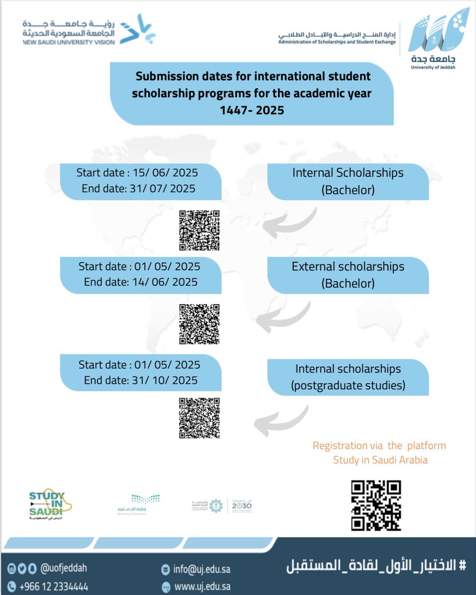 MediaCenterUJ's tweet image. #Learn_with_us  🗓️ about the submission dates  for international students scholarship programs for the academic year 1447 - 2025