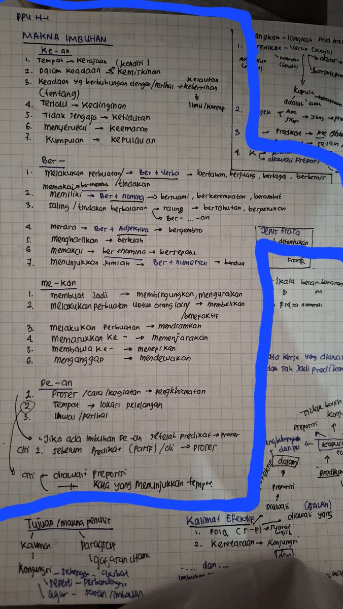 hokuhoumisaki's tweet image. 7. Makna Imbuhan ( 20-30 detik) 
Seperti yang kalian lihat, saya lemah disini. Tipe soal ini harus paham banget mengenai setiap makna imbuhan. Mulai dari makna , Ke-an, Ber-, Me-kan, Pe-an.  Disini saya ada catatan (tubuh kata) mengenai hal tersebut jadi bisa dijadikan patokan.