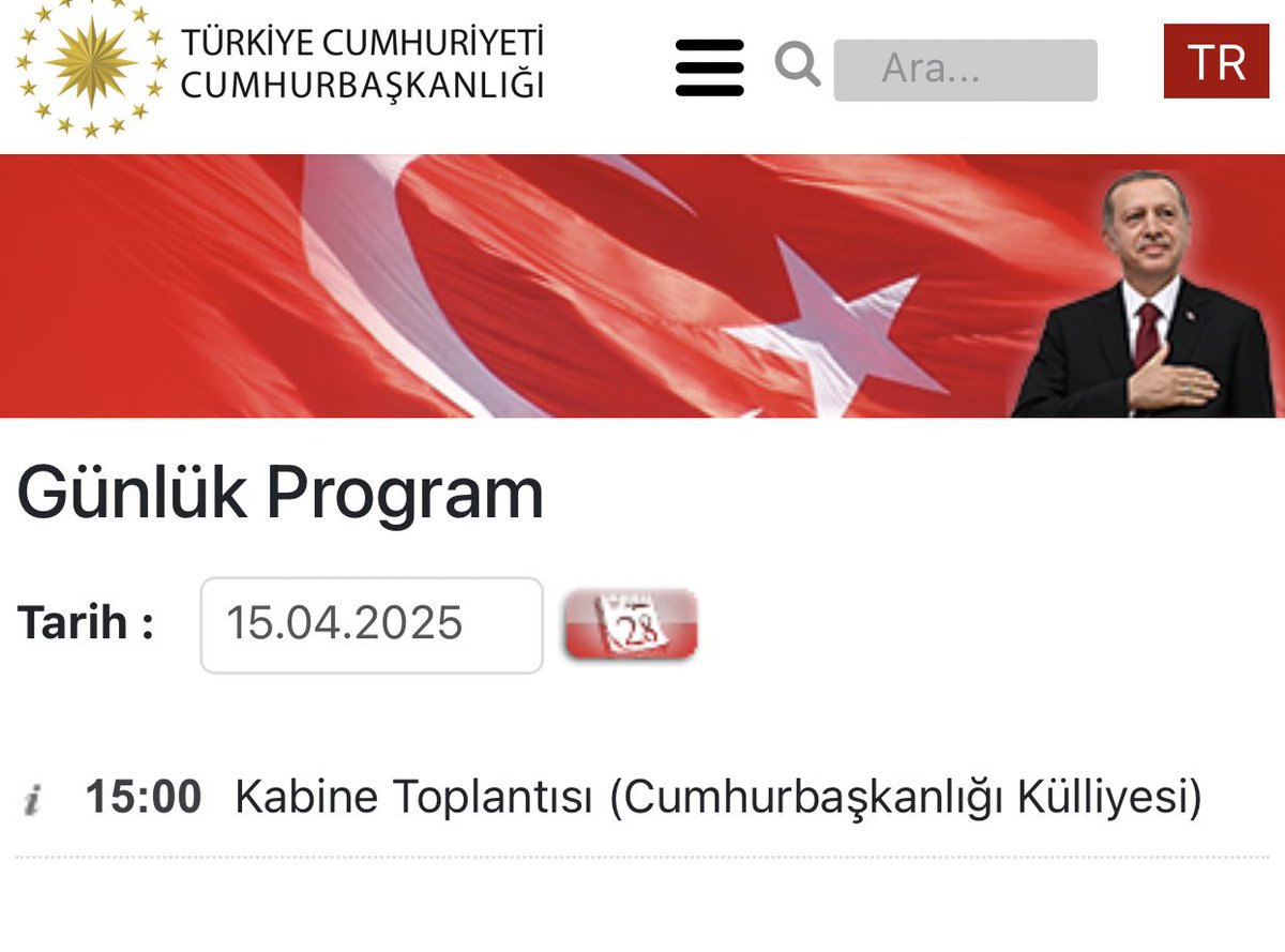 Kabine toplantısı günlük programa eklendi.🔥

 #CumhurbaşkanımMEBe68BinAtama