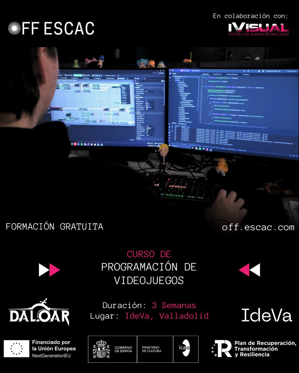 daloarstudios's tweet photo. 📚 Os presentamos el tercer curso gratuito con @escac

¿Necesitas ayuda para comenzar a desarrollar tu videojuego?

⏩ Curso de Programación de Videojuegos ⏪
- Lugar: @ideva_agencia, Valladolid
- Fechas: 12 de Mayo al 30 de Mayo
- Horario: Lunes a Viernes de 8:00 a 12:00

#gamedev #indiegamedev #valladolid