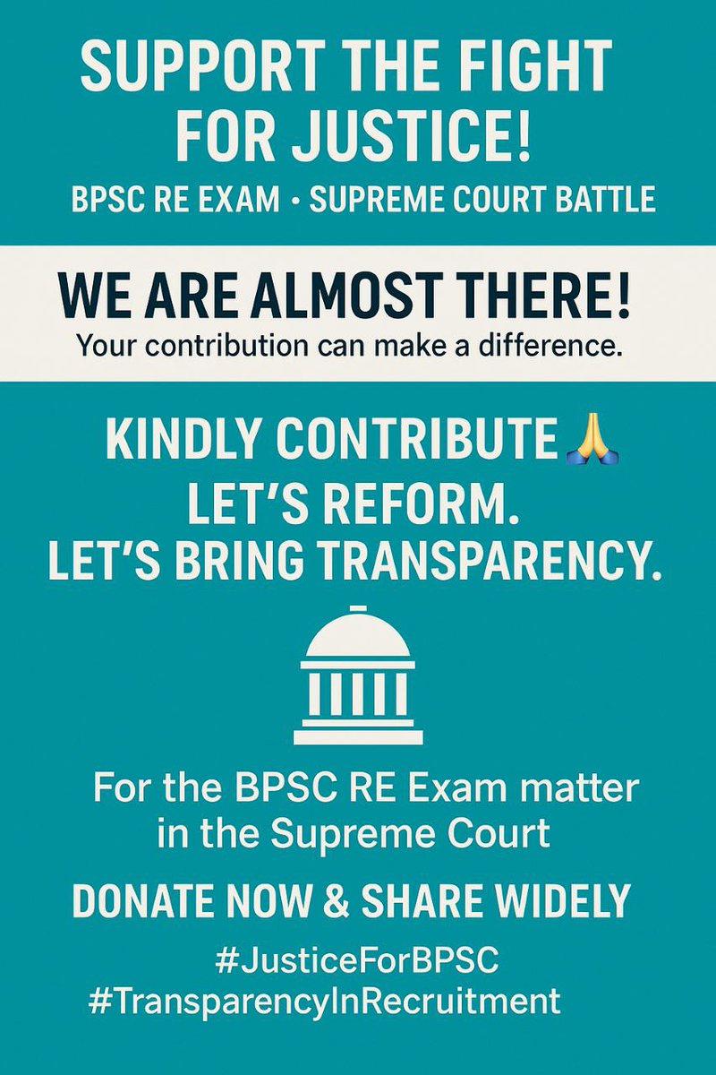 t.me/BPSCcasediscus…
BPSC Case update Discussion 
शिक्षा सत्याग्रह🇮🇳
#AllEyes_On_SupremeCourt_BPSC
#BPSCReExamForAll