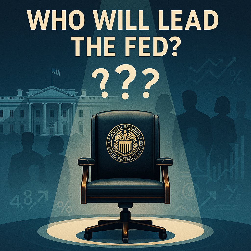 ScalpingWolfR's tweet photo. 🚨 Major update! The White House kicks off the Fed Chair selection this fall as Jerome Powell’s term ends May 2026. With big implications for monetary policy &amp; bank regulation, who’s your pick to lead the Fed? Drop your thoughts below! #FedChair #Economy #MonetaryPolicy https://t.co/q48ng4ZUVP