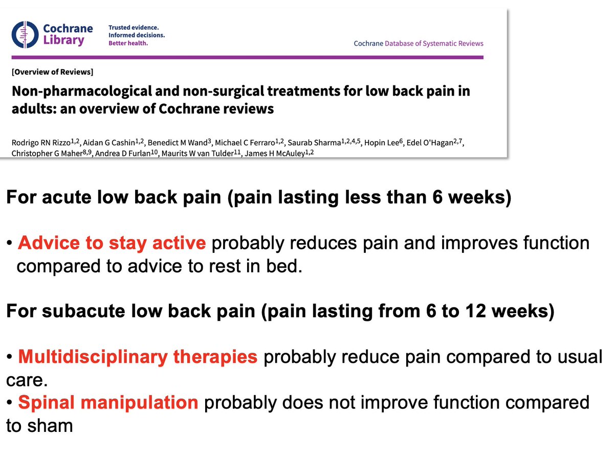 Still not much for acute back pain here! 

Although, still lots of ways to help people with back pain I reckon.....

cochrane.org/CD014691/CENTR…