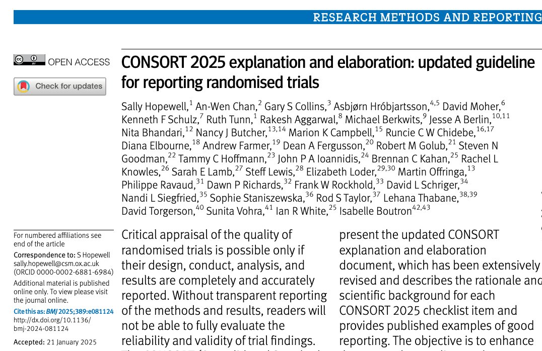 We have also published a new Explanation and Elaboration paper in <a href="/bmj_latest/">The BMJ</a> 
providing updated guidance and examples for reporting randomised trials.   

—&gt; bmj.com/content/389/bm…

The CONSORT-SPIRIT website has also been updated —&gt; consort-spirit.org