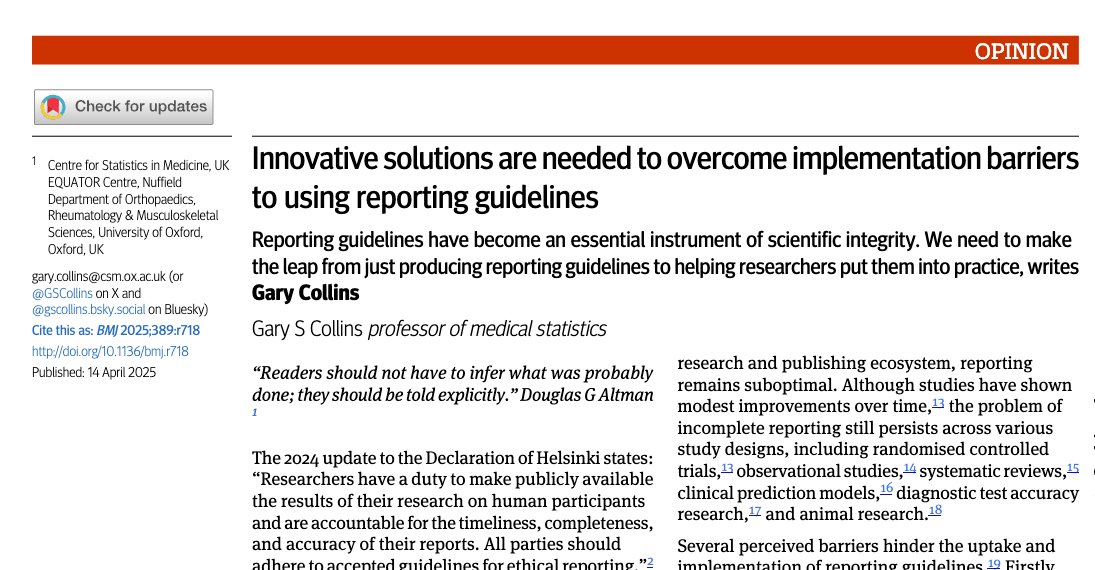 See also this opinion piece by me published alongside CONSORT-2025 on the challenges of adhering to reporting guidelines, and making a plea for innovative solutions to improve the completeness of reporting in healthcare research.
—&gt; bmj.com/content/389/bm…