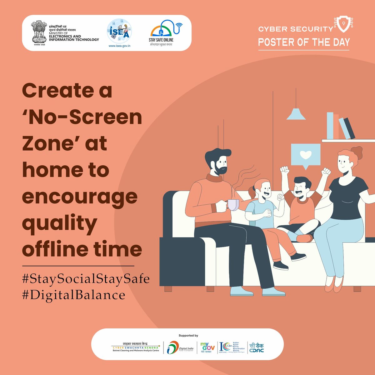 SSOIndia's tweet image. #Poster: Take a digital break—enjoy real moments with loved ones in a No-Screen Zone! 💬🏡❤️
#DigitalDetox #NoScreenZone #OfflineTime #FamilyBonding #DigitalWellness #HealthyHabits #StaySafeOnline #CyberSafety #TechBalance #MindfulLiving #ScreenFreeTime #QualityTime…