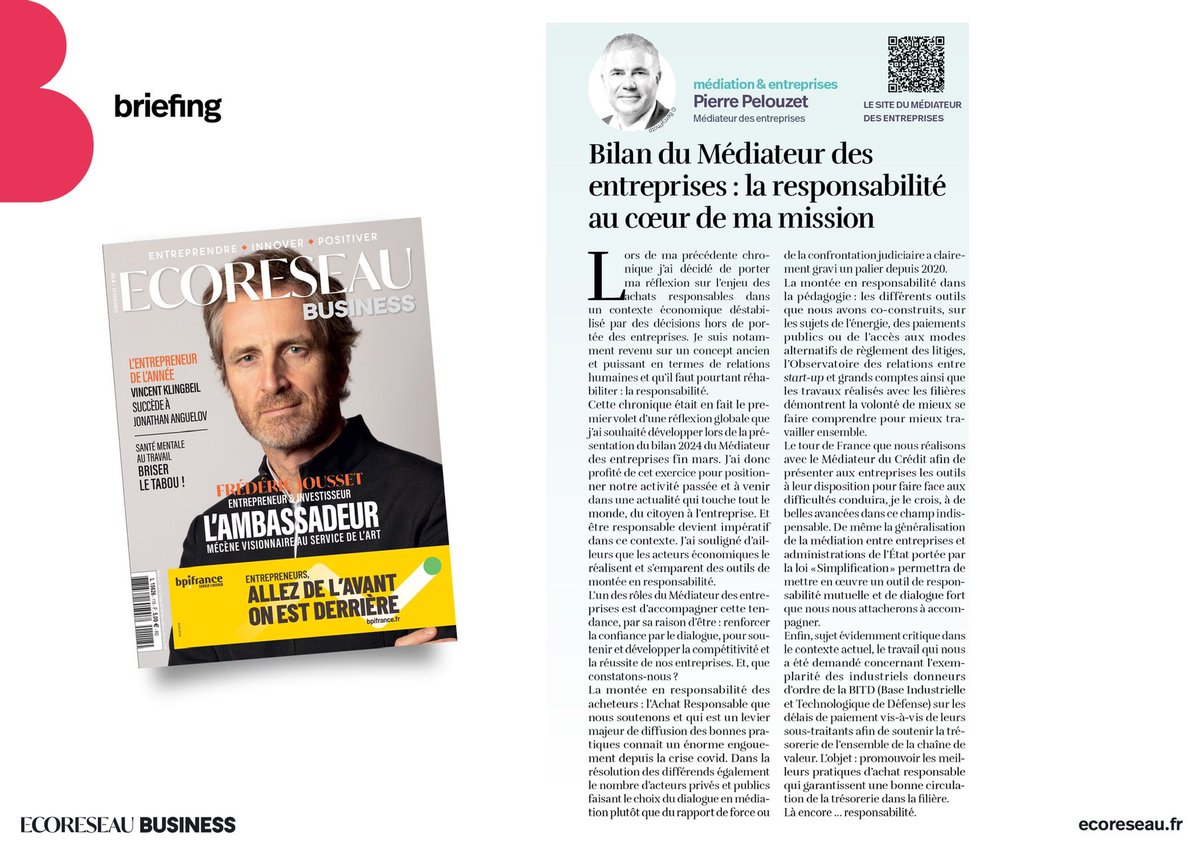 Pierre Pelouzet (@ppelouzet) on Twitter photo « Bilan du Médiateur des entreprises : la responsabilité au coeur de ma mission »
C’est à lire ds #EcoReseau ce mois-ci avec <a href="/FredericJousset/">frederic jousset</a> en couverture
ecoreseau.fr/chronique-edit… « Bilan du Médiateur des entreprises : la responsabilité au coeur de ma mission »
C’est à lire ds #EcoReseau ce mois-ci avec <a href="/FredericJousset/">frederic jousset</a> en couverture
ecoreseau.fr/chronique-edit…