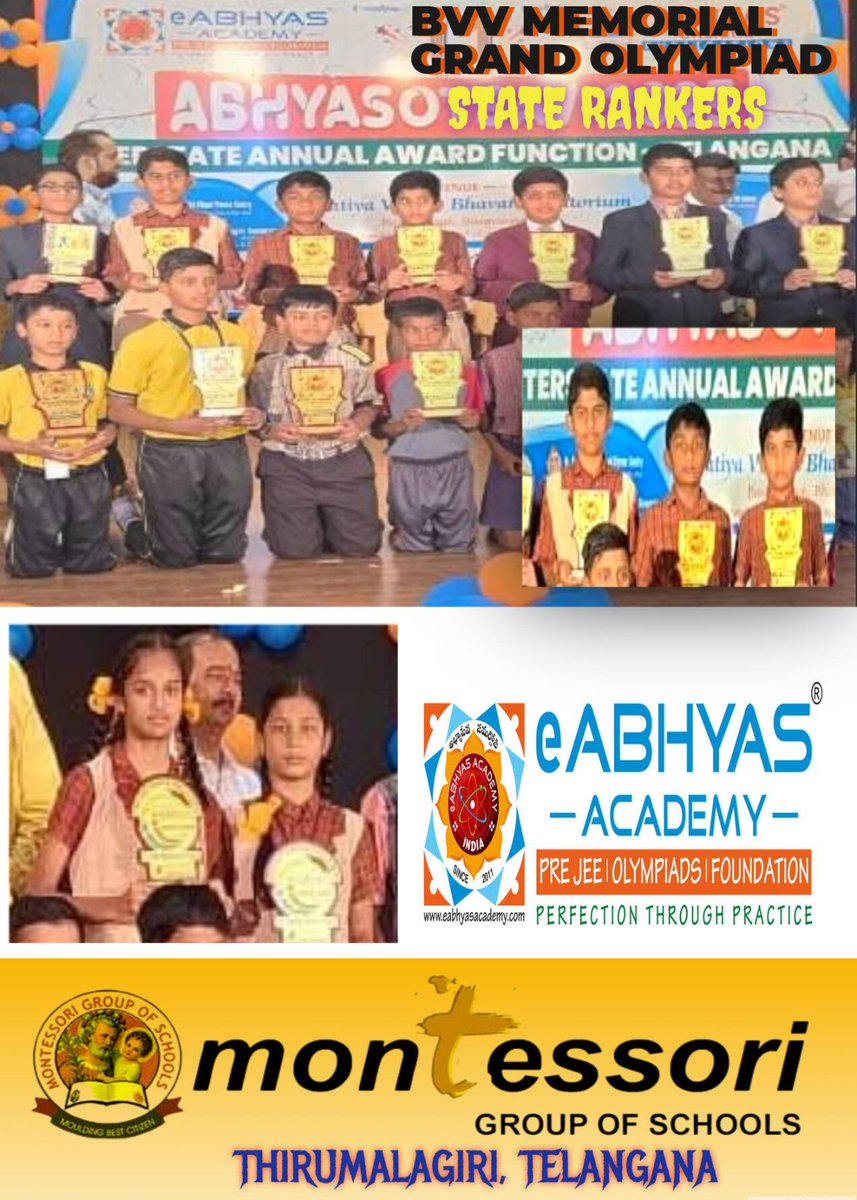 memsjngroups's tweet image. Our brilliant stars from Montessori Group of Schools, Thirumalagiri, Telangana have shined bright at the BVVS Memorial Grand Olympiad 2025 by securing State Ranks! 🌟👏

#MontessoriThirumalagiri #StateRankers #OlympiadWinners #Abhyasotsav2025 #BVVSMemorialOlympiad #eAbhyasAcademy