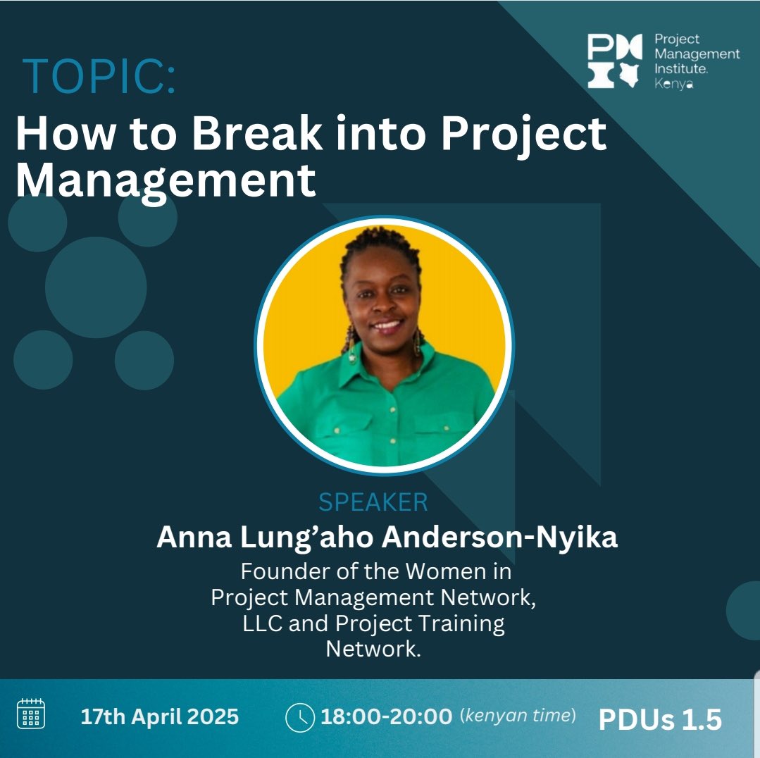 Break Into Project Management (No Experience Needed!)
📅 Thurs, April 17, 2025
🕕 6:00 PM – 8:00 PM EAT
🎓 Earn 1.5 PDUs

Learn how to launch your PM career, even with no prior experience!

🔗 Join here: events.teams.microsoft.com/event/82064af2…

#ProjectManagement #WomenInPM #CareerSwitch