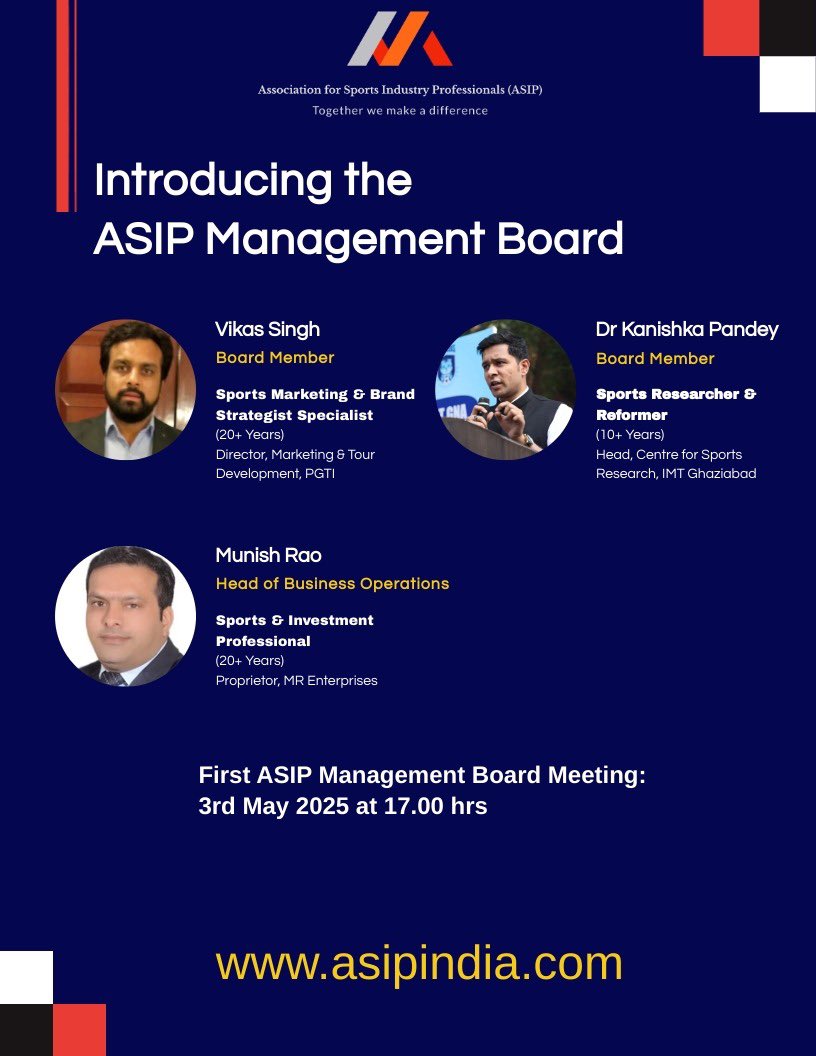 ASIPSportsIndia's tweet photo. Here we go!
ASIP Founding Board.
#ASIP #sports #sportsindustry #leadership https://t.co/1JddlZKhAL