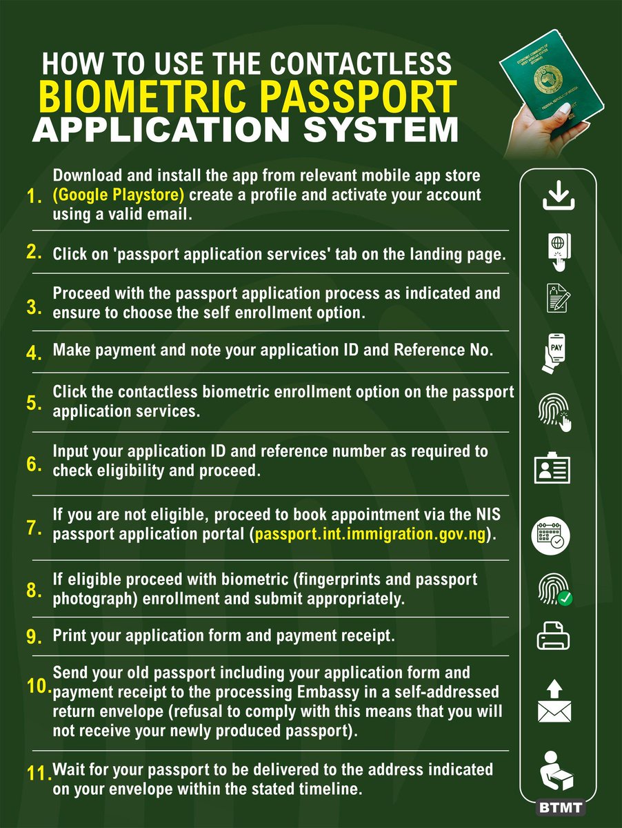 Oba_Mayor24's tweet photo. How to navigate yourself through the contactless biometric passport application system. The Hon. Minister of Interior is working tiredness to ease the stress of the Nigeria's home and in diaspora.
#ContactlessInUS
#RenewedHope
Olubunmi Tunji-Ojo https://t.co/kVPPzWaQjH