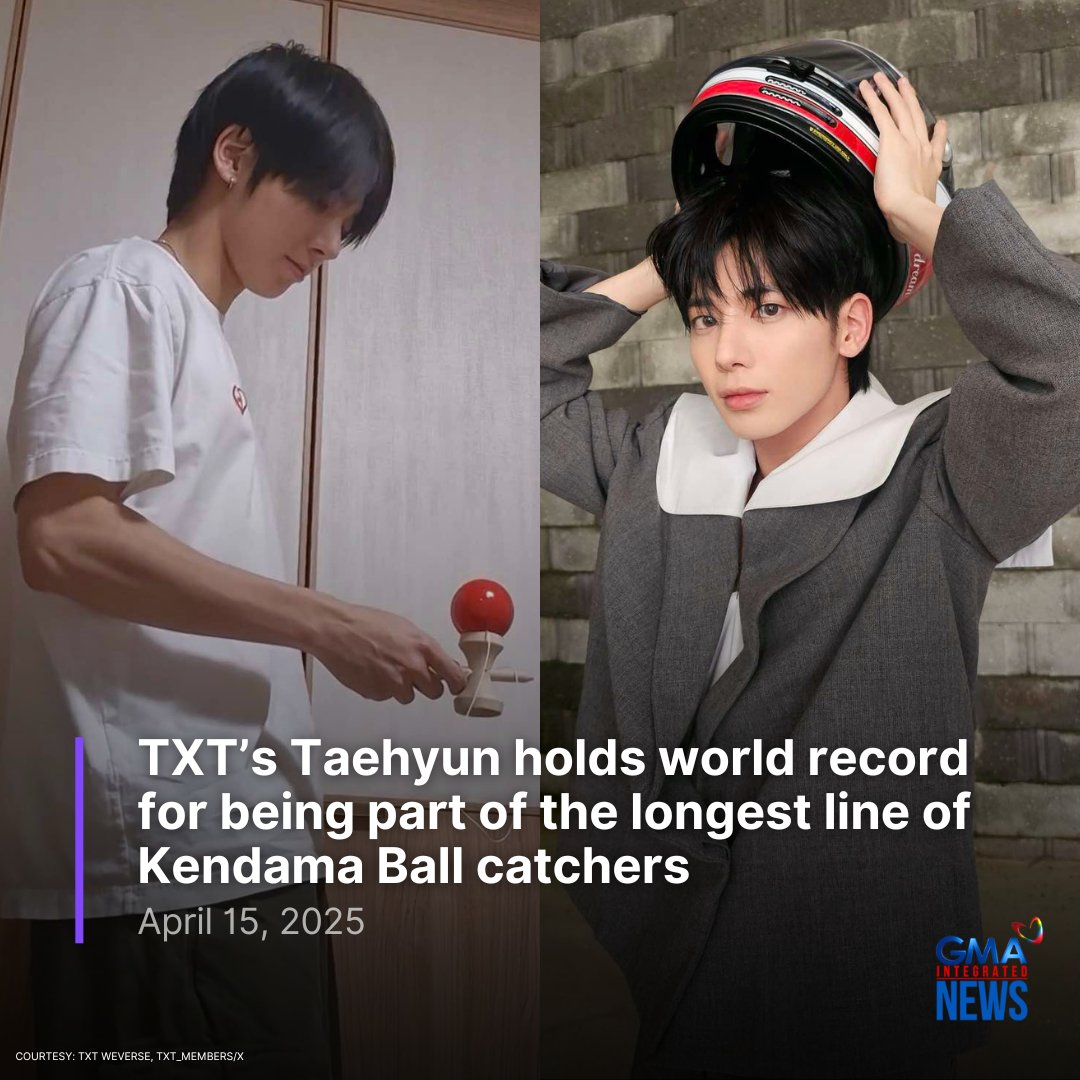 gmanews's tweet photo. Terry is now a world record holder!  

TOMORROW X TOGETHER’s Taehyun just became a Guinness World Record holder for being part of the world’s longest line of people catching a Kendama Ball consecutively.  

Read more: https://t.co/idD0YbX8mE https://t.co/vuB8aOzG9f