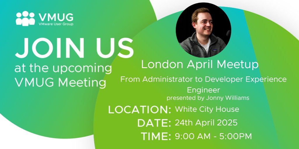 LonVMUG (@lonvmug) on Twitter photo To-do Tuesday... Register for VMUG! Come join us at #VMUG next week with a new venue and hear from <a href="/RedHat/">Red Hat</a> <a href="/JonnyFWilliams/">Jonny Williams</a> about going from an administrator to a developer journey
my.vmug.com/s/event/a4pVs0… #vCommunity <a href="/MyVMUG/">VMware User Group</a> To-do Tuesday... Register for VMUG! Come join us at #VMUG next week with a new venue and hear from <a href="/RedHat/">Red Hat</a> <a href="/JonnyFWilliams/">Jonny Williams</a> about going from an administrator to a developer journey
my.vmug.com/s/event/a4pVs0… #vCommunity <a href="/MyVMUG/">VMware User Group</a>