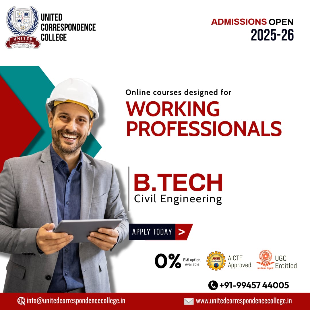 UnitedCorrespo1's tweet image. 🚧 Upgrade Your Career with a B.Tech in Civil Engineering
Designed specifically for working professionals, our online courses at United Correspondence College. 

 🌐 unitedcorrespondencecollege.in
 📞 +91-99457 44005

#BTechCivilEngineering #WorkingProfessionals