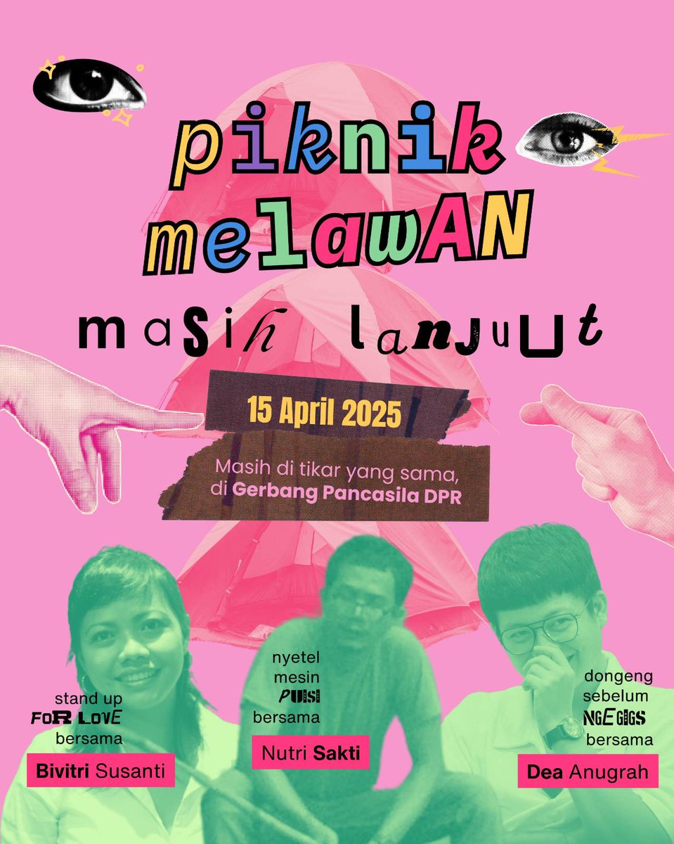 barengwarga's tweet photo. Walau sempat diangkut, tetapi kami tetap LANJUT!

Piknik Melawan mengundang semua warga untuk join dalam kegiatan kita hari ini bersama Bivitri Susanti, Nutri Sakti, Dea Anugrah, dan seluruh warga yang melawan lainnya.

KAMI MASIH DI SINI! ✨
#SupremasiSipil #PiknikMelawan https://t.co/qos5zaDxzJ
