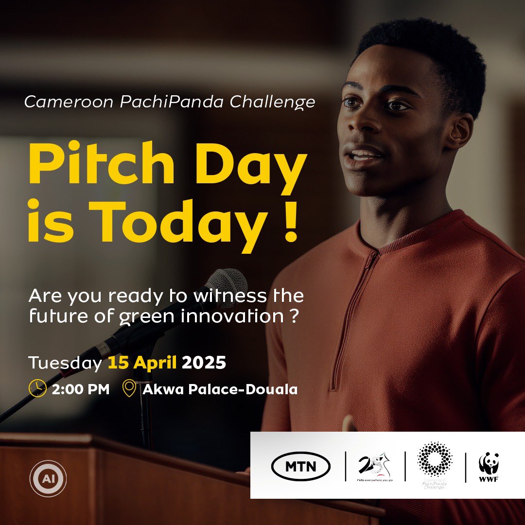 MTNCameroon's tweet photo. Cameroon #PachiPandaChallenge Final Pitch Day is TODAY! 🎙️ #DoingForTomorrowToday #MTNC25Years https://t.co/bs71L7Xwfl