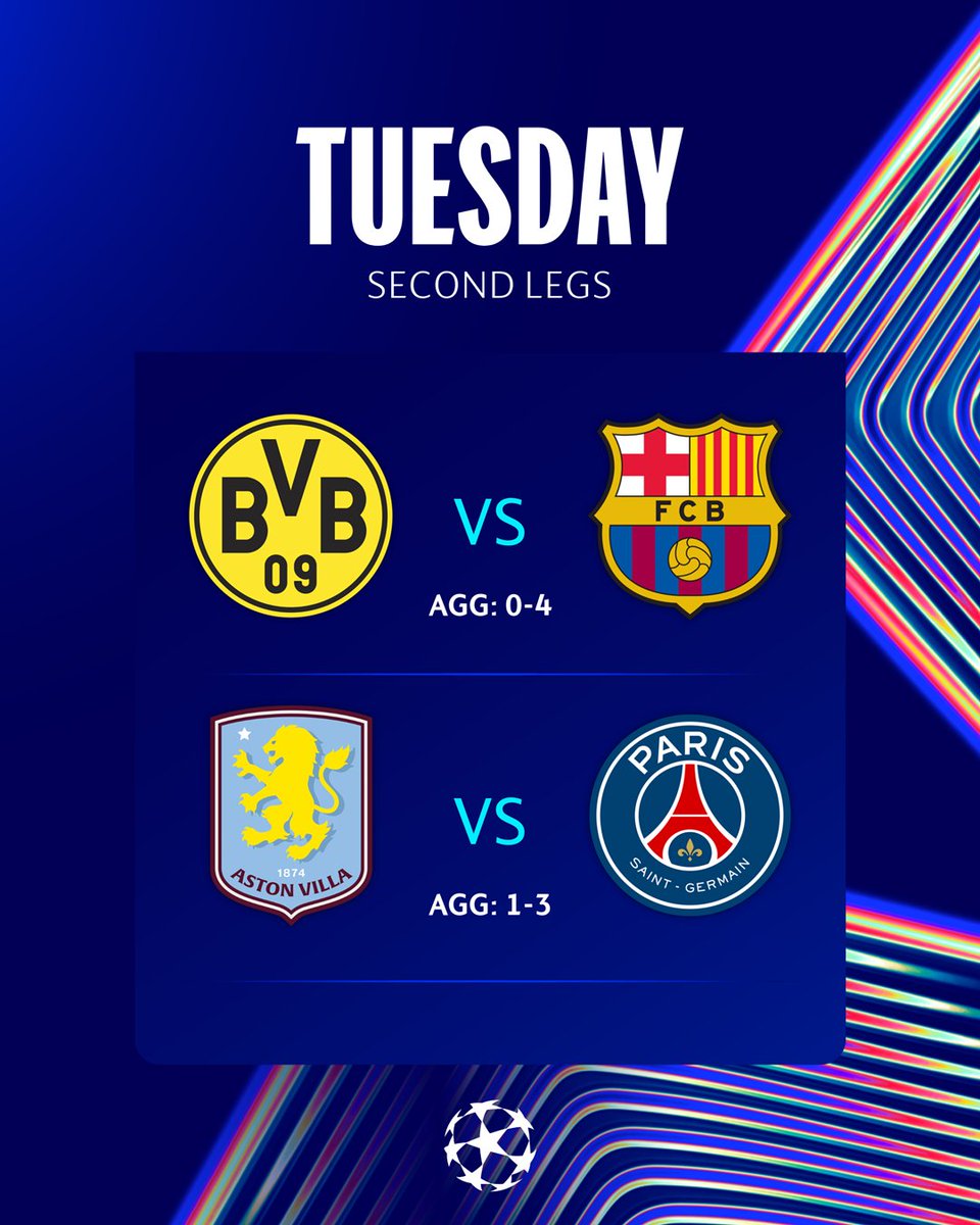 ChampionsLeague's tweet image. Tuesday's quarter-finals ⚽

#UCL